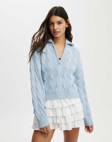 Cotton  On Cotton cable half zip pullover in blue - view 1