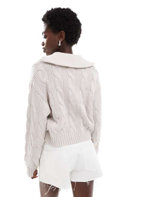 Cotton On cotton cable half zip pullover in oatmeal, 3 of 4
