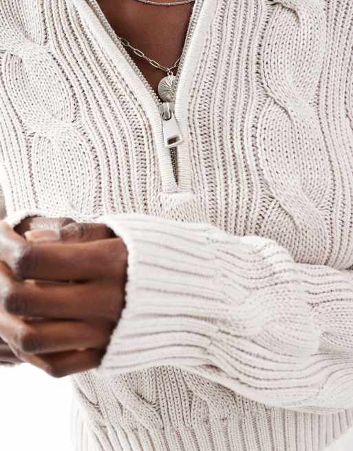 Cotton On cotton cable half zip pullover in oatmeal, 4 of 4