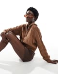 [Cotton On] Cotton On cotton cable half zip pullover jumper in walnut-Brown S Walnut