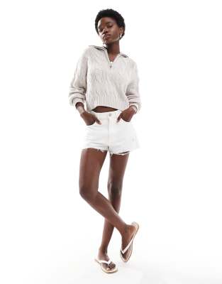 Cotton:on Cotton On Cotton Cable Knit Half Zip Pullover In Neutral