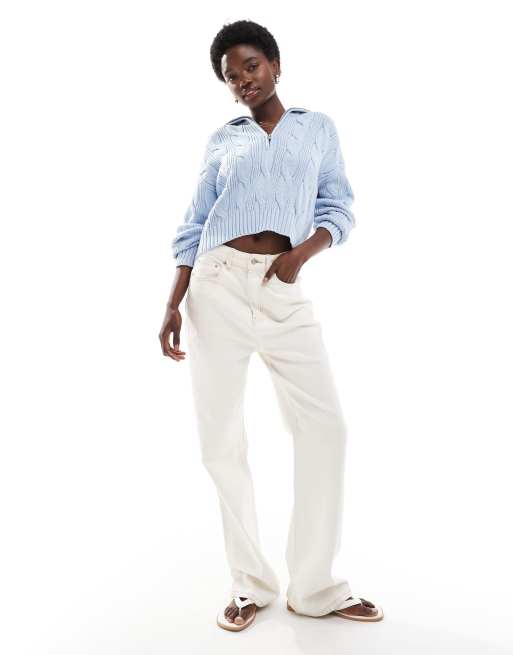 Cotton On cotton cable knit half zip pullover sweater in serene