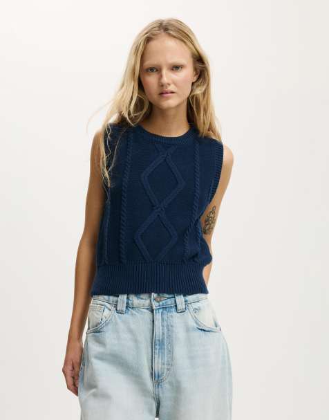 Cotton On Cotton cable vest in blue - view 1