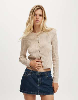 Cotton:on Cotton On Cotton Crew Neck Cardigan In Neutral