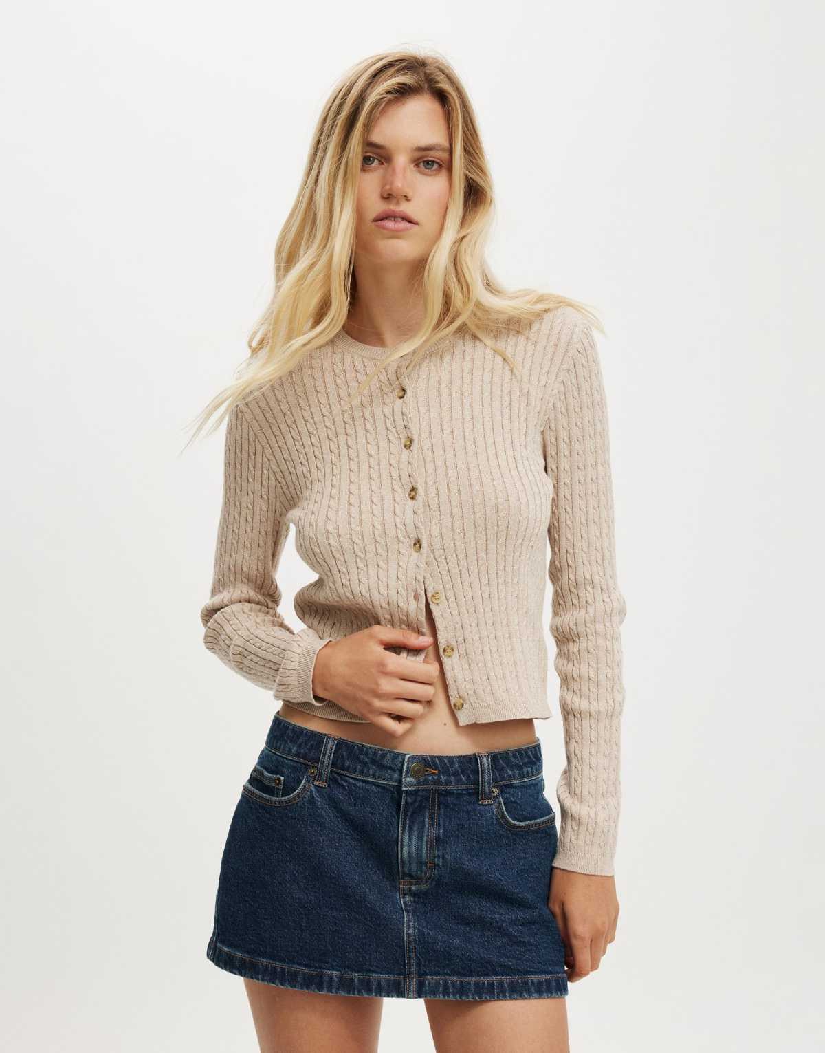 Cotton  On Cotton crew neck cardigan in beige