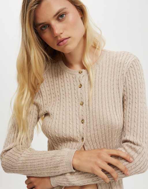 Cotton On Cotton crew neck cardigan in beige 