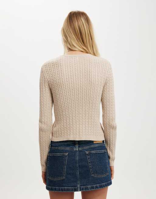 Cotton On Cotton crew neck cardigan in beige 