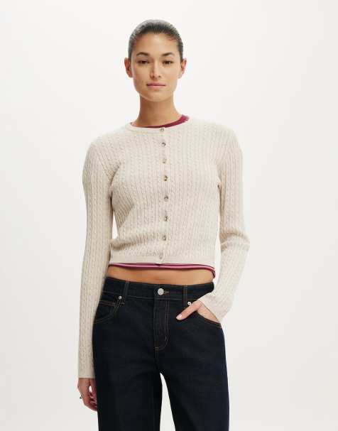 Cotton On Cotton crew neck cardigan in beige - view 1