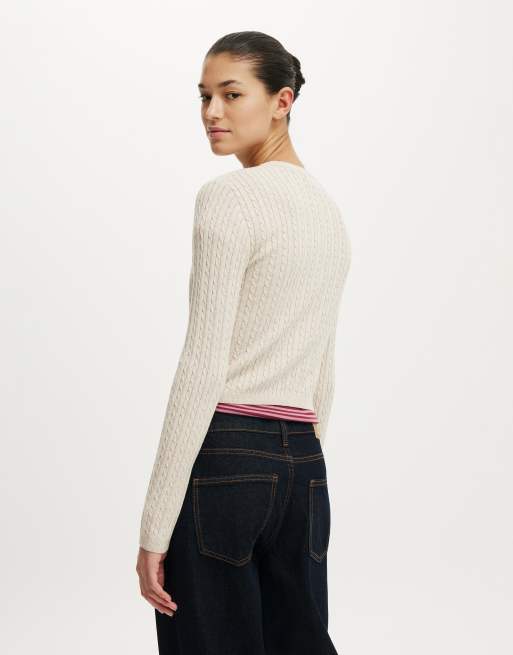 Cotton On Cotton crew neck cardigan in beige, 3 of 4