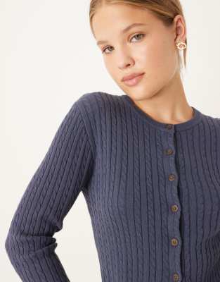 Cotton:on Cotton On Cotton Crew Neck Cardigan In Blue
