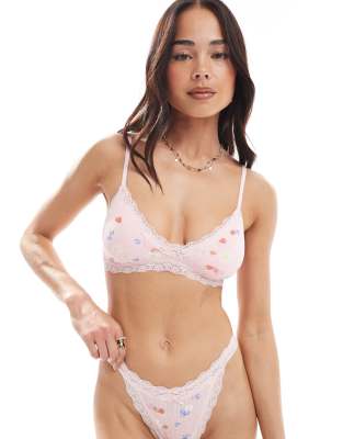 Cotton:On Cotton On cotton lace triangle padded bralette in fruity berry print-Pink