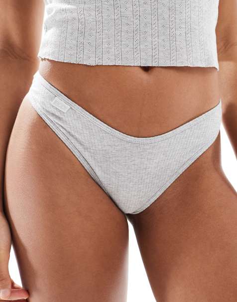 Cotton On cotton rib g string brief in grey marle - view 1