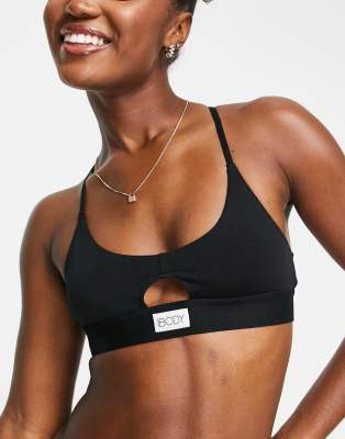 Cotton On cotton scoop bralet in black  