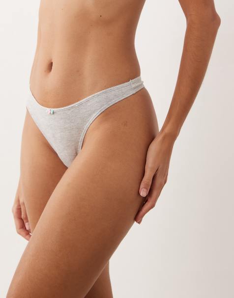 Cotton On cotton thong with rose in grey - view 1