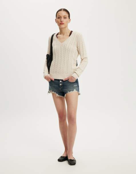 Cotton On Cotton v neck pullover in beige - view 1