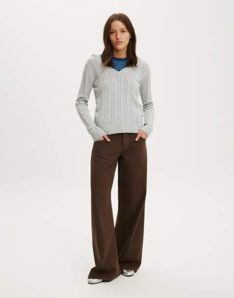 Cotton On Cotton v neck pullover in grey - view 1
