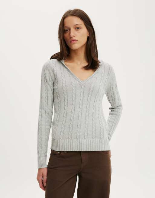 Cotton On Cotton v neck pullover in grey, 2 of 4