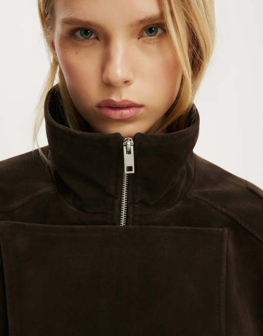 Cotton On Cove faux suede biker jacket in brown, 3 of 4