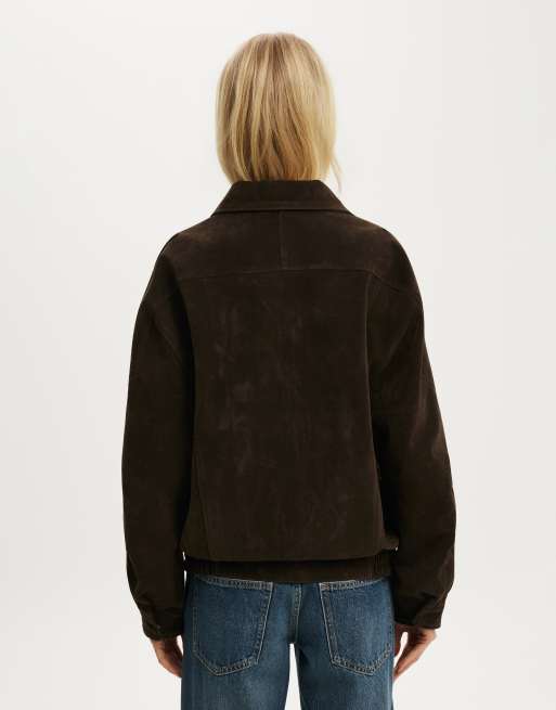 Cotton On Cove faux suede biker jacket in brown, 4 of 4
