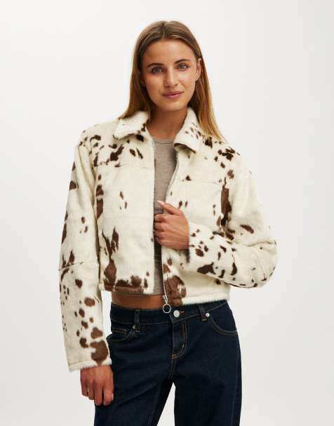 Cotton On Cow faux fur jacket in brown