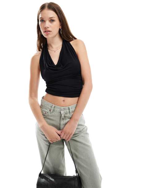 Cotton On cowl neck halter top in black - view 1