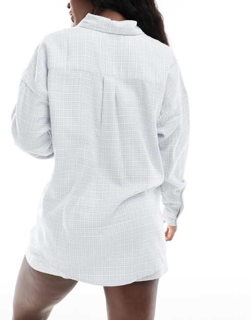 Cotton On - Cremefarvet og oversized pyjamasskjorte i flonel , 4 af 4