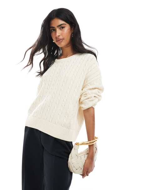 Cotton On crew neck cable knit sweater in oat - view 1