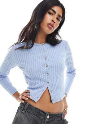 Cotton On Crew Neck Cardigan In Blue