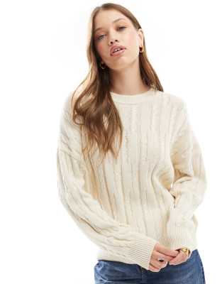 Cotton:On Cotton On crew neck pullover jumper in ecru cable knit