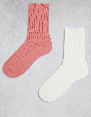 Cotton On - Crew-Socken in Cream Berry Bliss, 2er-Pack-Bunt