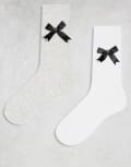 [Cotton:On] Cotton On crew socks 2 pack with bow detail in white soft grey-Multi One Size WHITE SOFT GREY