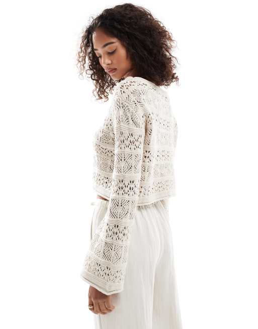 Cotton On crochet boatneck pullover sweater in stone, 4 of 4