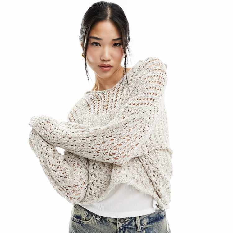 Cotton On crochet pullover sweater in stone | ASOS