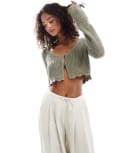 [Cotton:On] Cotton On crochet scallop cardigan in artichoke-Green 10 Artichoke