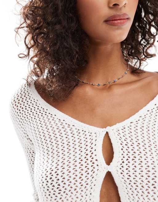Cotton On crochet scallop cardigan in porcelain, 3 of 4