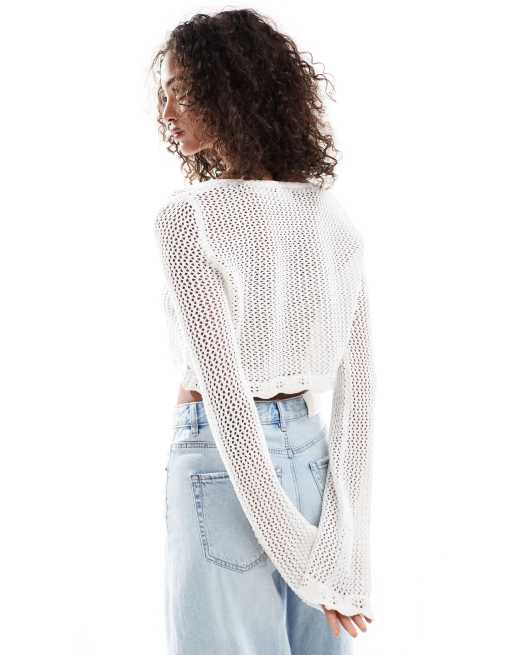 Cotton On crochet scallop cardigan in porcelain, 4 of 4