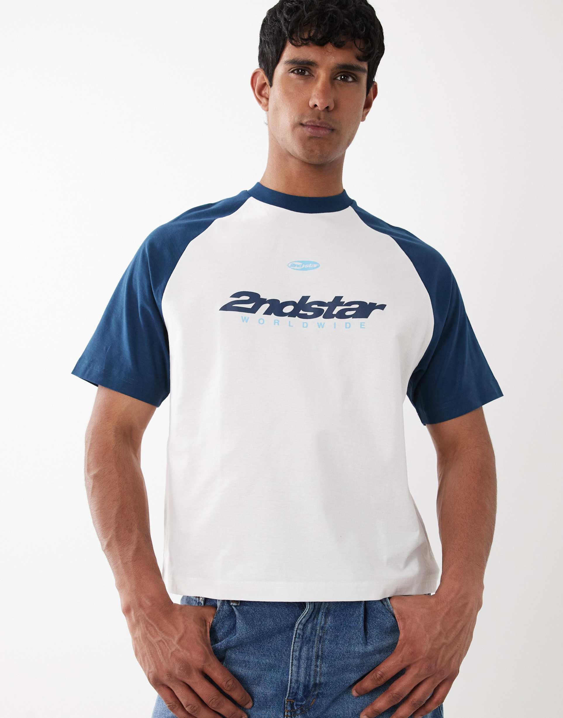 cotton on crop fit graphic t-shirt in creampuff blue