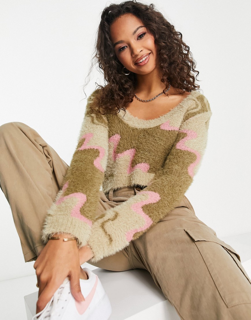 Cotton On crop knitted sweater in multi wave