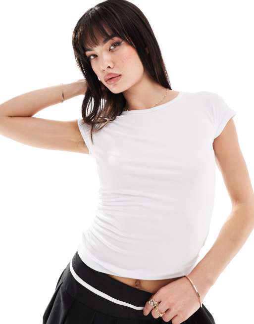 Cotton On - Crop top bianco con maniche ad aletta