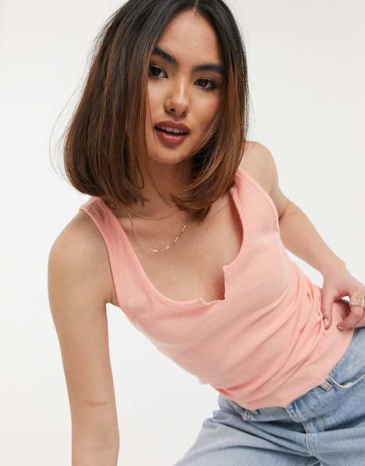 Cotton On crop v-notch tank in peach 