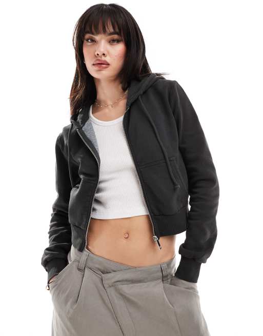 Cotton On crop zip front hoodie in washed black | ASOS