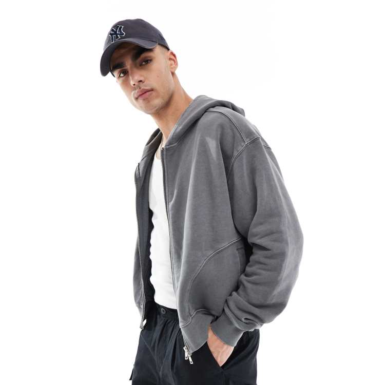 Cotton On cropped box zip up hoodie in slate stone | ASOS