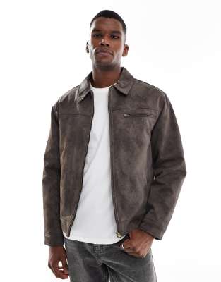 Cotton On Cropped Faux Suede Harrington Jacket In Brown