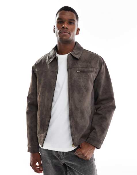 Cotton On cropped faux suede harrington jacket in dark grey - view 1