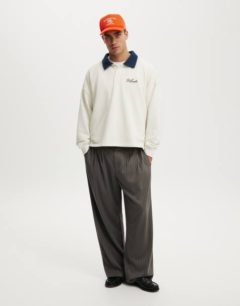 Cotton On Cropped fit graphic fleece polo in off-white - view 1