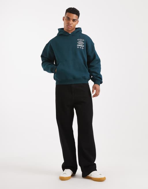 Cotton On cropped fit graphic hoodie in deap sea teal, 2 of 5