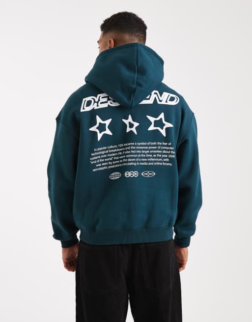 Cotton On cropped fit graphic hoodie in deap sea teal, 3 of 5