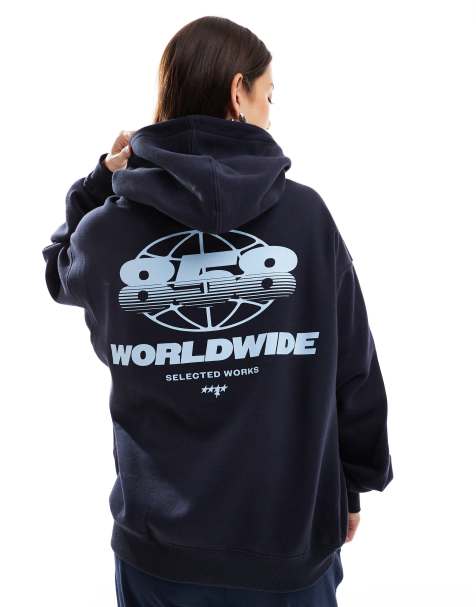 Cotton On cropped fit graphic hoodie in ink navy - view 1