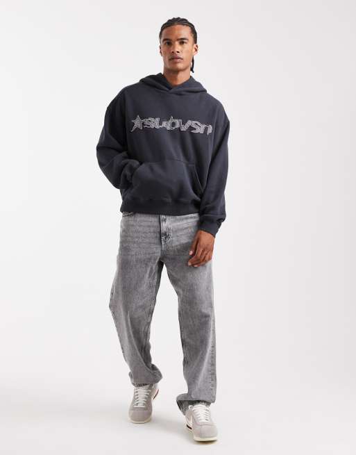 Cotton On cropped fit graphic hoodie in washed black