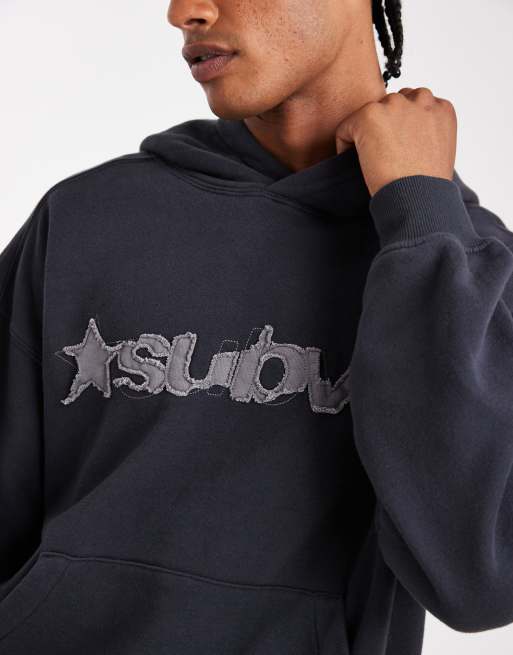 Cotton On cropped fit graphic hoodie in washed black